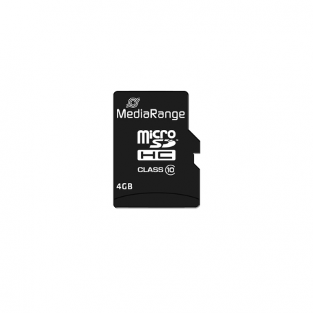 MediaRange - Flash memory card (microSDHC to SD adapter included) - 4 GB - Class 10 - microSDHC - black - 3