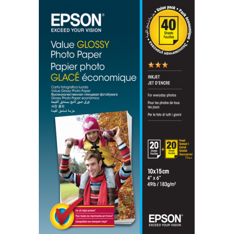 Epson Value Photo Paper Glossy - Glossy - 100 x 150 mm 20 sheet(s) photo paper (pack of 2) - for Expression Home HD XP-15000; Expression Premium XP-900, XP-900 Stickers - 0