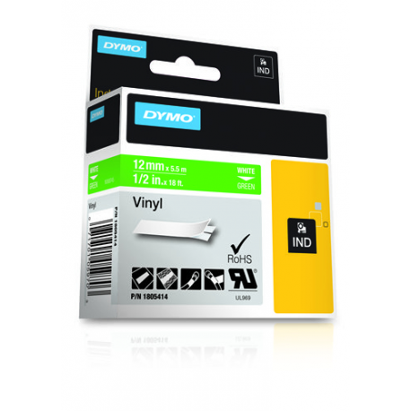 DYMO Rhino Coloured Vinyl - Vinyl - white on green - Roll (1.2 cm x 5.5 m) 1 cassette(s) tape - for DYMO ILP219; Rhino 1000, 4200, 5000, 5200, 6000; RhinoPRO 1000, 3000, 5000, 6000, 6500 - 3