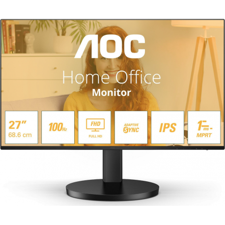AOC Basic-line 27B3HA2 - B3 Series - LED monitor - 27" - 1920 x 1080 Full HD (1080p) @ 100 Hz - IPS - 250 cd / m² - 1300:1 - 1 ms - HDMI, VGA - speakers - black - 3