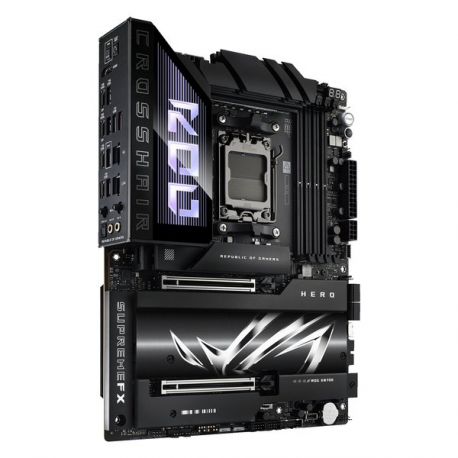 ASUS ROG CROSSHAIR X870E HERO - Motherboard - ATX - Socket AM5 - AMD X870E Chipset - USB4, USB 3.2 Gen 2, USB-C 3.2 Gen2, USB 3.2 Gen 1, USB-C 3.2 Gen 2x2 - Wi-Fi 7, Bluetooth, 5 Gigabit Ethernet - onboard graphics (CPU required) - HD Audio (8-channel) - 1