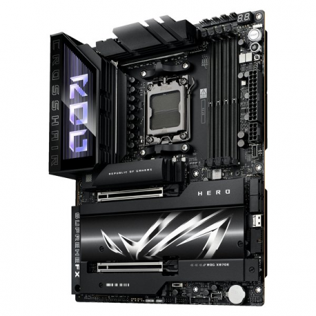 ASUS ROG CROSSHAIR X870E HERO - Motherboard - ATX - Socket AM5 - AMD X870E Chipset - USB4, USB 3.2 Gen 2, USB-C 3.2 Gen2, USB 3.2 Gen 1, USB-C 3.2 Gen 2x2 - Wi-Fi 7, Bluetooth, 5 Gigabit Ethernet - onboard graphics (CPU required) - HD Audio (8-channel) - 4