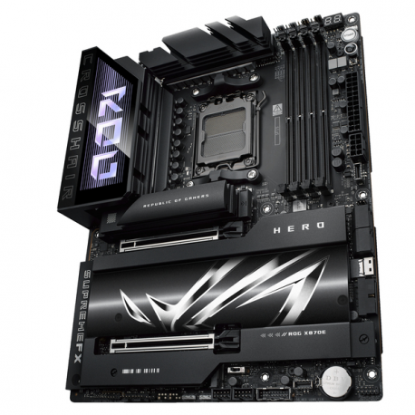 ASUS ROG CROSSHAIR X870E HERO - Motherboard - ATX - Socket AM5 - AMD X870E Chipset - USB4, USB 3.2 Gen 2, USB-C 3.2 Gen2, USB 3.2 Gen 1, USB-C 3.2 Gen 2x2 - Wi-Fi 7, Bluetooth, 5 Gigabit Ethernet - onboard graphics (CPU required) - HD Audio (8-channel) - 16