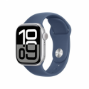 Apple Watch Series 10 (GPS) - 42 mm - silver aluminium - smart watch with sport band - fluoroelastomer - denim - band size: S / M - 64 GB - Wi-Fi 4, UWB, Bluetooth - 30 g
