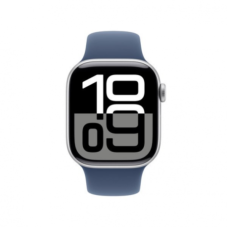 Apple Watch Series 10 (GPS) - 42 mm - silver aluminium - smart watch with sport band - fluoroelastomer - denim - band size: S / M - 64 GB - Wi-Fi 4, UWB, Bluetooth - 30 g - 1