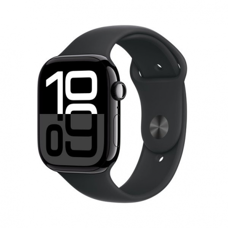 Apple Watch Series 10 (GPS) - 46 mm - jet black aluminium - smart watch with sport band - fluoroelastomer - black - band size: S / M - 64 GB - Wi-Fi 4, UWB, Bluetooth - 36.4 g - 0
