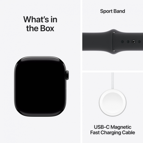 Apple Watch Series 10 (GPS) - 46 mm - jet black aluminium - smart watch with sport band - fluoroelastomer - black - band size: S / M - 64 GB - Wi-Fi 4, UWB, Bluetooth - 36.4 g - 8