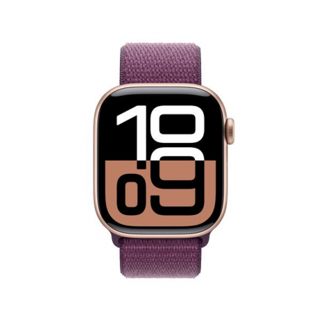 Apple Watch Series 10 (GPS) - 42 mm - rose gold aluminium - smart watch with sport loop - soft double-layer nylon - plum - wrist size: 130-200 mm - 64 GB - Wi-Fi 4, UWB, Bluetooth - 30 g - 1
