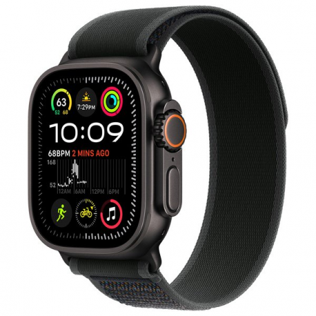 Apple Watch Ultra 2 - 49 mm - black titanium - smart watch with Trail Loop - nylon weave - black - band size: M / L - 64 GB - LTE, Wi-Fi 4, UWB, Bluetooth - 4G - 61.8 g - 0
