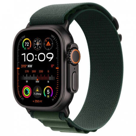 Apple Watch Ultra 2 - 49 mm - black titanium - smart watch with Alpine Loop - textile - dark green - band size: L - 64 GB - LTE, Wi-Fi 4, UWB, Bluetooth - 4G - 61.8 g - 0