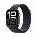 Apple Watch Series 10 (GPS) - 46 mm - jet black aluminium - smart watch with sport loop - soft double-layer nylon - ink - wrist size: 130-200 mm - 64 GB - Wi-Fi 4, UWB, Bluetooth - 36.4 g