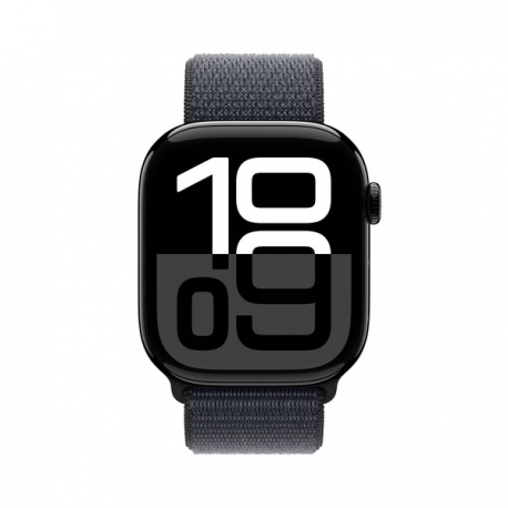 Apple Watch Series 10 (GPS) - 46 mm - jet black aluminium - smart watch with sport loop - soft double-layer nylon - ink - wrist size: 130-200 mm - 64 GB - Wi-Fi 4, UWB, Bluetooth - 36.4 g - 1