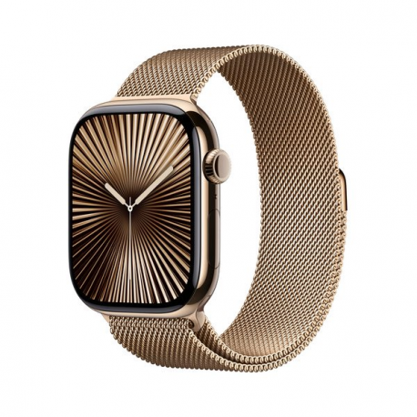 Apple Watch Series 10 (GPS + Cellular) - 46 mm - gold titanium - smart watch with milanese loop - stainless steel mesh - gold - band size: M / L - 64 GB - LTE, Wi-Fi 4, UWB, Bluetooth - 4G - 41.7 g - 0