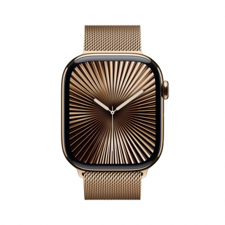 Apple Watch Series 10 (GPS + Cellular) - 46 mm - gold titanium - smart watch with milanese loop - stainless steel mesh - gold - band size: M / L - 64 GB - LTE, Wi-Fi 4, UWB, Bluetooth - 4G - 41.7 g - 1