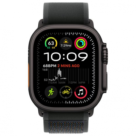 Apple Watch Ultra 2 - 49 mm - black titanium - smart watch with Trail Loop - nylon weave - black - band size: S / M - 64 GB - LTE, Wi-Fi 4, UWB, Bluetooth - 4G - 61.8 g - 1