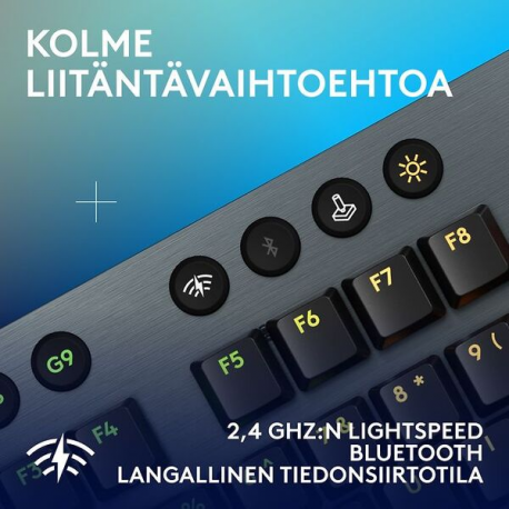 Logitech G G915 X - Keyboard - gaming, LIGHTSPEED - full size - backlit - wireless - Bluetooth, 2.4 GHz, USB-C - black - 3