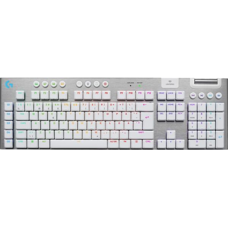 Logitech G G915 X - Keyboard - gaming, LIGHTSPEED - full size - backlit - wireless - Bluetooth, 2.4 GHz, USB-C - white - 0