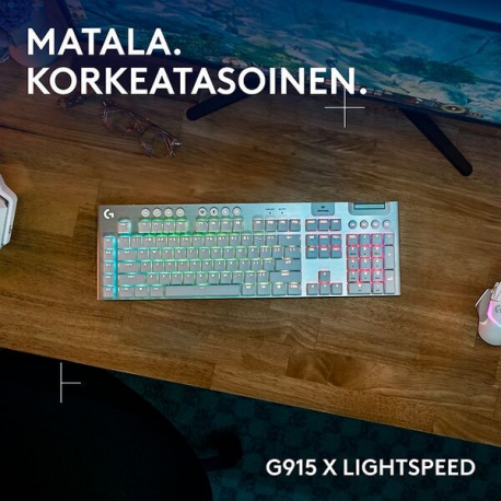 Logitech G G915 X - Keyboard - gaming, LIGHTSPEED - full size - backlit - wireless - Bluetooth, 2.4 GHz, USB-C - white - 1