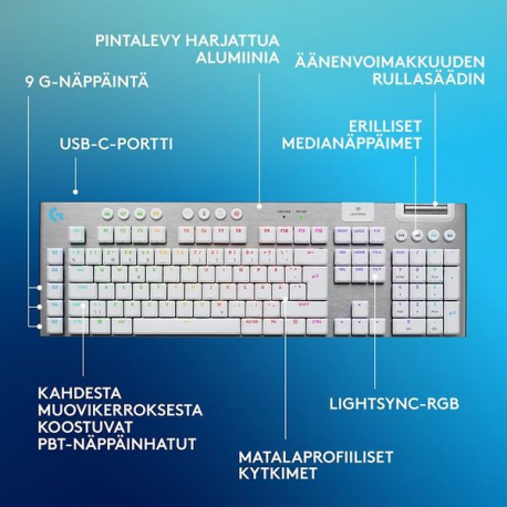 Logitech G G915 X - Keyboard - gaming, LIGHTSPEED - full size - backlit - wireless - Bluetooth, 2.4 GHz, USB-C - white - 5