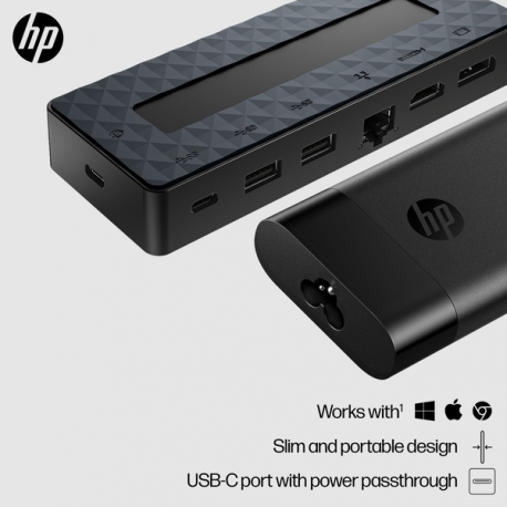 HP Universal - Docking station - USB-C - HDMI, DP - 10Mb LAN - with Laptop Charger - Europe - 8