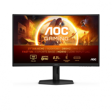 AOC Gaming C27G4ZXU - LED monitor - gaming - curved - 27" - 1920 x 1080 Full HD (1080p) @ 280 Hz - Fast VA - 300 cd / m² - 4000:1 - HDR10 - 0.3 ms - speakers - black - 0