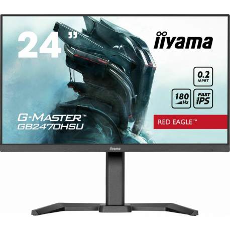 iiyama G-MASTER Red Eagle GB2470HSU-B6 - LED monitor - gaming - 24" (23.8" viewable) - 1920 x 1080 Full HD (1080p) @ 180 Hz - Fast IPS - 300 cd / m² - 1000:1 - 0.2 ms - HDMI, DisplayPort - speakers - black, matte - 0