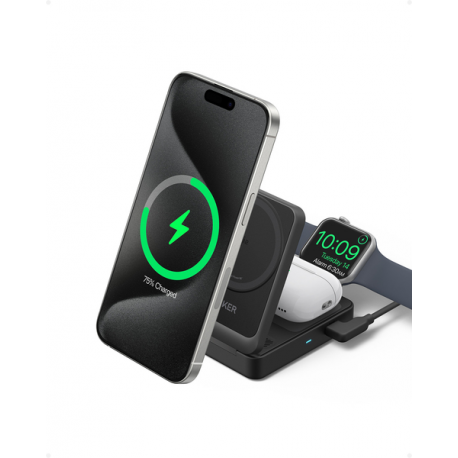 Anker MagGo - Wireless charging stand - 3-in-1, foldable - 15 Watt (24 pin USB-C) - black - 0