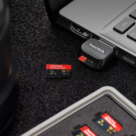 SanDisk Extreme Pro - Flash memory card (SD adapter included) - 2 TB - A2  /  Video Class V30  /  UHS-I U3 - microSDXC UHS-I - 1
