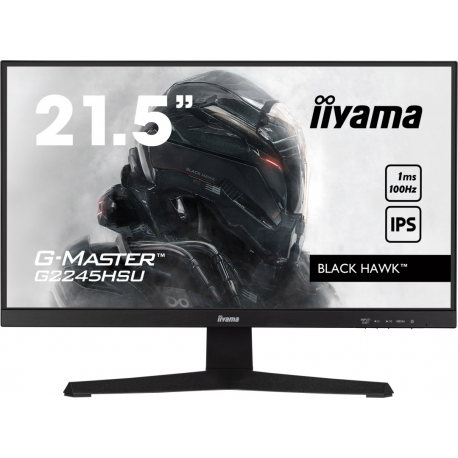 iiyama G-MASTER Black Hawk G2245HSU-B2 - LED monitor - 22" (21.5" viewable) - 1920 x 1080 Full HD (1080p) @ 100 Hz - IPS - 300 cd/m² - 1000:1 - 1 ms - HDMI, DisplayPort - speakers - matte black - 0