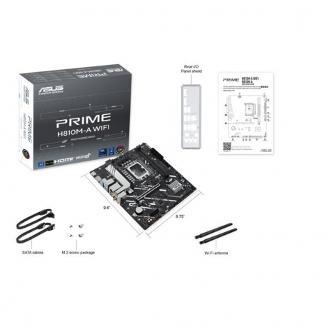 ASUS PRIME H810M-A WIFI - Motherboard - micro ATX - LGA1851 Socket - H810 Chipset - USB-C 3.2 Gen 1, USB 3.2 Gen 2, USB 3.2 Gen 1 - Gigabit LAN, Wi-Fi 6, Bluetooth - onboard graphics (CPU required) - HD Audio (8-channel) - 1