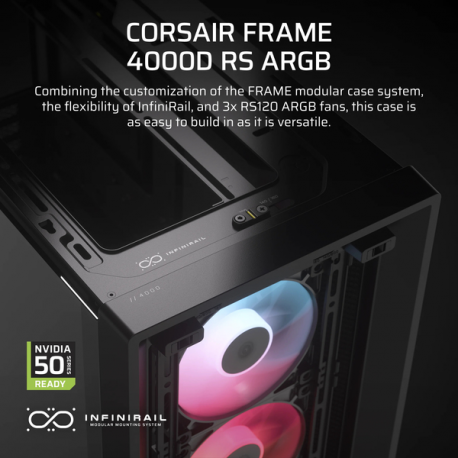 CORSAIR FRAME 4000D RS ARGB - Midi-tower gaming - extended ATX - windowed side panel (tempered glass) - no power supply (ATX) - black - USB/Audio - 4