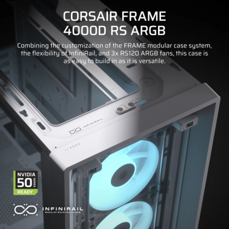 CORSAIR FRAME 4000D RS ARGB - Midi-tower gaming - extended ATX - windowed side panel (tempered glass) - no power supply (ATX) - white - USB/Audio - 3