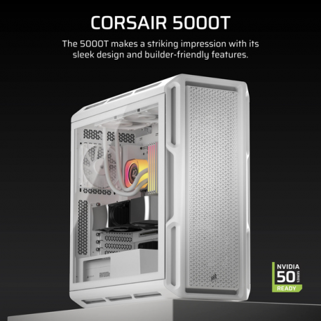 CORSAIR 5000T - Mid tower - extended ATX - windowed side panel (tempered glass) - no power supply (ATX) - white - USB/Audio - 6