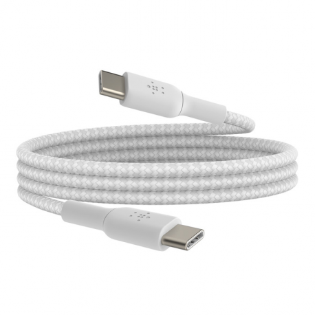 Belkin BoostCharge - USB cable - 24 pin USB-C (M) to 24 pin USB-C (M) - USB 2.0 - 20 V - 3 A - 15 cm - USB Power Delivery (60W), braided cable - white - 3
