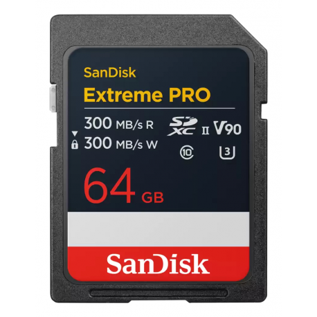 SanDisk Extreme Pro - Flash memory card - 64 GB - Video Class V90 / UHS-II U3 / Class10 - SDXC UHS-II - 0