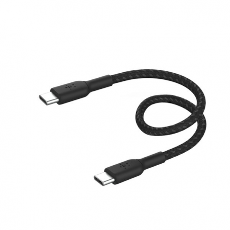 Belkin BoostCharge - USB cable - 24 pin USB-C (M) to 24 pin USB-C (M) - USB 2.0 - 20 V - 3 A - 15 cm - USB Power Delivery (60W), braided cable - black - 0