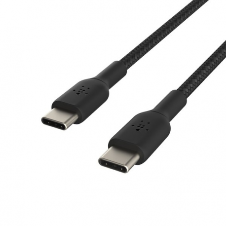 Belkin BoostCharge - USB cable - 24 pin USB-C (M) to 24 pin USB-C (M) - USB 2.0 - 20 V - 3 A - 15 cm - USB Power Delivery (60W), braided cable - black - 1