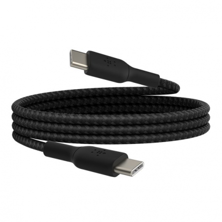 Belkin BoostCharge - USB cable - 24 pin USB-C (M) to 24 pin USB-C (M) - USB 2.0 - 20 V - 3 A - 15 cm - USB Power Delivery (60W), braided cable - black - 3