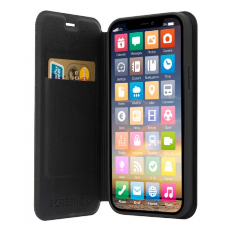 Screenor Clever - Flip cover for mobile phone - eco-leather, thermoplastic polyurethane (TPU) - black - for Samsung Galaxy A36, A56 - 1