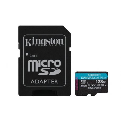 Kingston Canvas Go! Plus - Flash memory card (microSDXC to SD adapter included) - 128 GB - A2  /  Video Class V30  /  UHS-I U3  /  Class10 - microSDXC UHS-I - 0