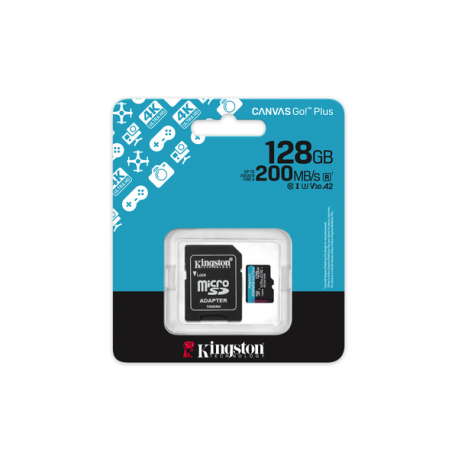 Kingston Canvas Go! Plus - Flash memory card (microSDXC to SD adapter included) - 128 GB - A2  /  Video Class V30  /  UHS-I U3  /  Class10 - microSDXC UHS-I - 5