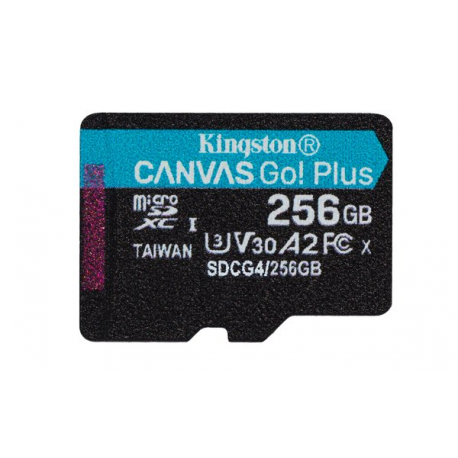 Kingston Canvas Go! Plus - Flash memory card (microSDXC to SD adapter included) - 256 GB - A2  /  Video Class V30  /  UHS-I U3  /  Class10 - microSDXC UHS-I - 3