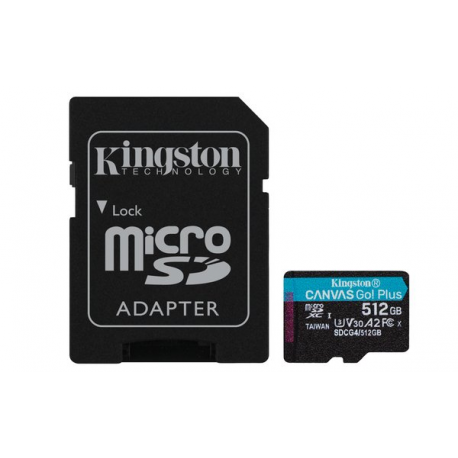 Kingston Canvas Go! Plus - Flash memory card (microSDXC to SD adapter included) - 512 GB - A2  /  Video Class V30  /  UHS-I U3  /  Class10 - microSDXC UHS-I - 0