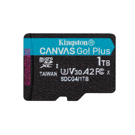Kingston Canvas Go! Plus - Flash memory card (microSDXC to SD adapter included) - 1 TB - A2  /  Video Class V30  /  UHS-I U3  /  Class10 - microSDXC UHS-I - 5