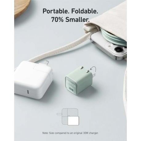 Anker Nano - Power adapter - 30 Watt - 3 A - IQ 3.0 (24 pin USB-C) - sprout green - 1