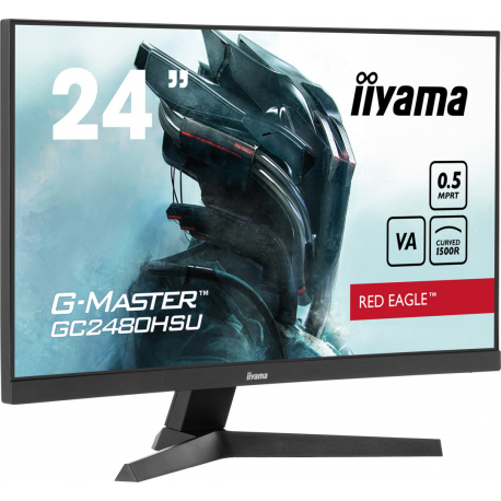 iiyama G-MASTER Red Eagle GC2480HSU-B1 - LED monitor - gaming - curved - 24" (23.6" viewable) - 1920 x 1080 Full HD (1080p) @ 180 Hz - VA - 300 cd/m² - 3000:1 - 0.5 ms - 2xHDMI, DisplayPort - speakers - black, matte - 1