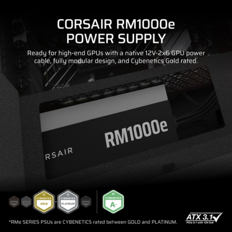 CORSAIR RMe Series RM1000e - Power supply (internal) - ATX 3.1 - 80 PLUS Gold - AC 100-240 V - 1000 Watt - Europe - 10