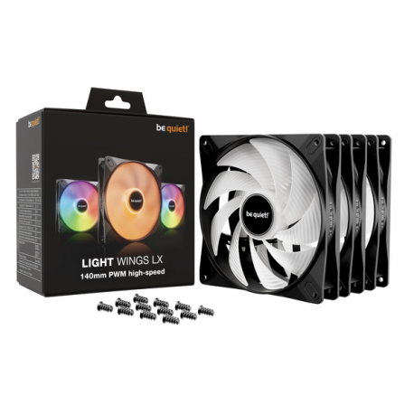 be quiet! Light Wings LX - Case fan - PWM high-speed - 140 mm - black (pack of 3) - 2