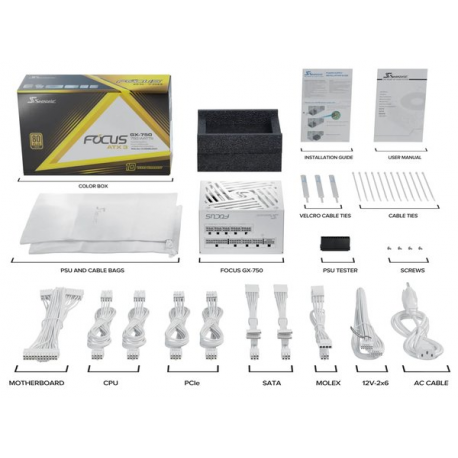 Seasonic FOCUS GX White ATX 3 (2024) 1000 - Power supply (internal) - ATX12V 3.1 /  EPS12V - 80 PLUS Gold - AC 100-240 V - 1000 Watt - white - 10