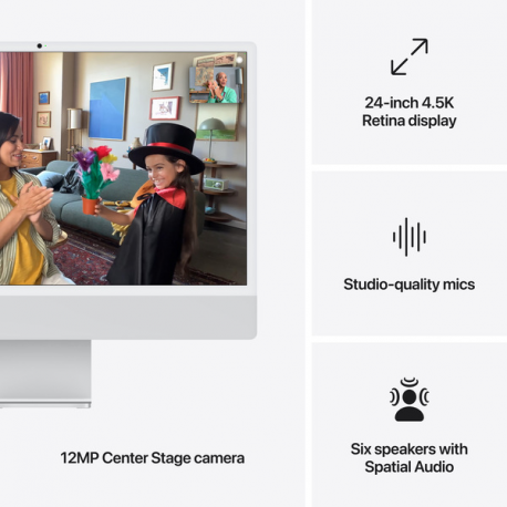 Apple iMac with 4.5K Retina display - All-in-one M4 up to - RAM 24 GB - SSD 512 GB - Apple M4 10-core - Gigabit Ethernet, IEEE 802.11ax (Wi-Fi 6E), Bluetooth 5.3 - macOS Sequoia 15.0 - monitor: LED 24" 4480 x 2520 (4.5K) - keyboard: Swedish/Finnish - silver - 6